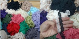 Sét 2kg Ren co giản size nhỏ 1cm đến 1.8cm mix màu, hàng màu đẹp. Dùng pha phối quần áo, viền quần chip.