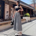 Quần caro chất vải thô phối ren ống siêu rộng mặc giả váy